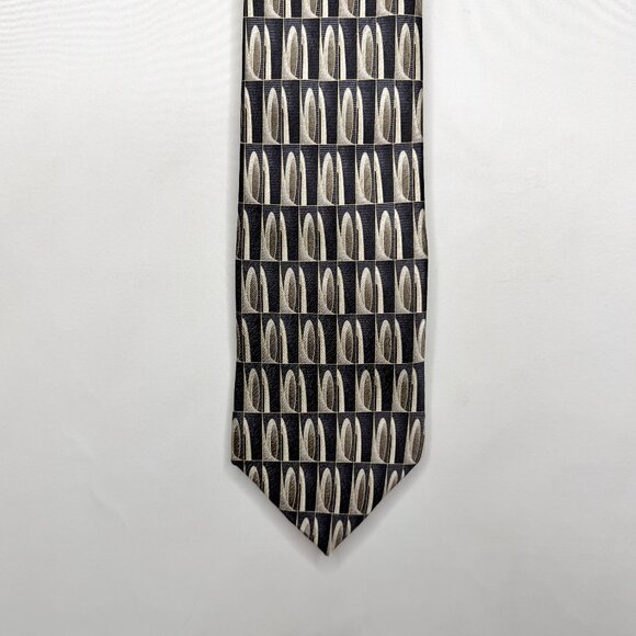 Pierre Cardin Men’s Neck Tie 4” Black & Beige Geometric 100% Silk Necktie USA - Picture 1 of 12